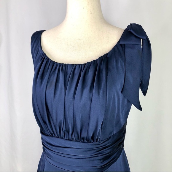 Vineyard Collection navy blue party dress chiffon bow gathered bust sleeveless 8 - Picture 2 of 10